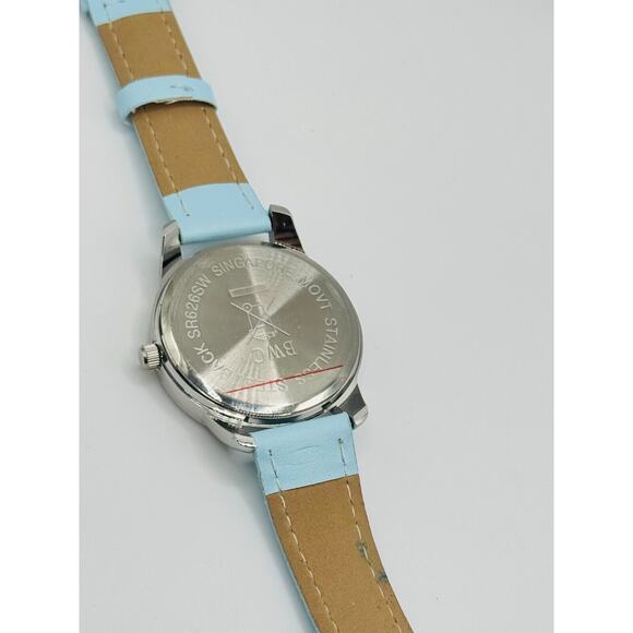 Ladies BWC Dressy Sparkly Round Silver Tone Blue Faux Leather Analog Watch F5 - Picture 6 of 7